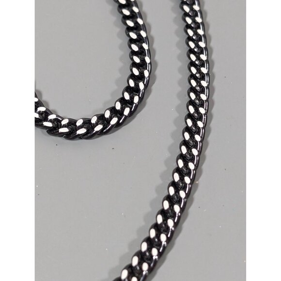 Vintage Black Metallic Silver Tone Curb Cuban Chain Link Necklace Long 38" - Picture 7 of 8